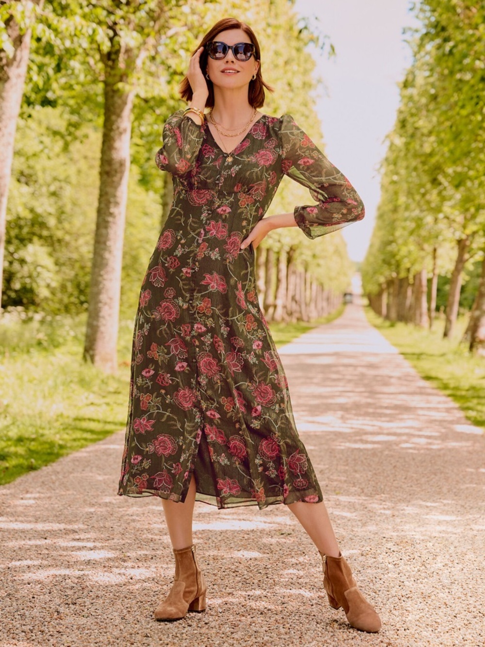 Talbots 16W Like New MIDI DRESS - GRACEFUL FLORAL Fit and Flare Dress - Picture 3 of 8